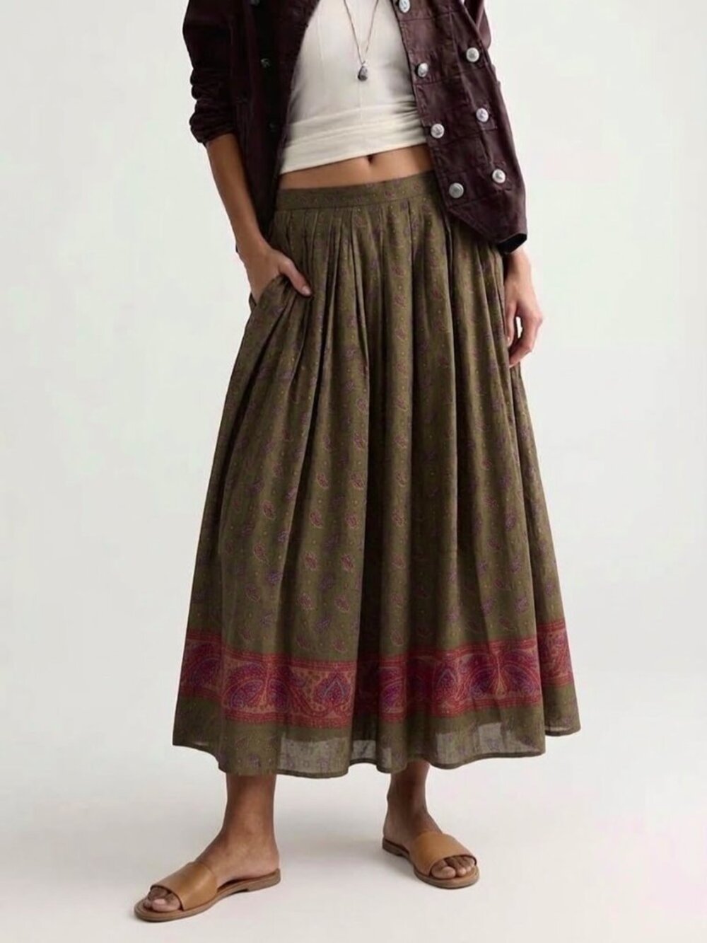 Vintage Paisley Maxi Skirt S Pockets Cottage Folk Fairy Grunge
